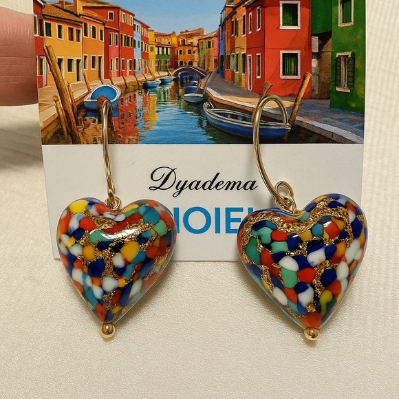 MURANOGLASS Jewelry - Vibrant Heart Mosaic Earrings